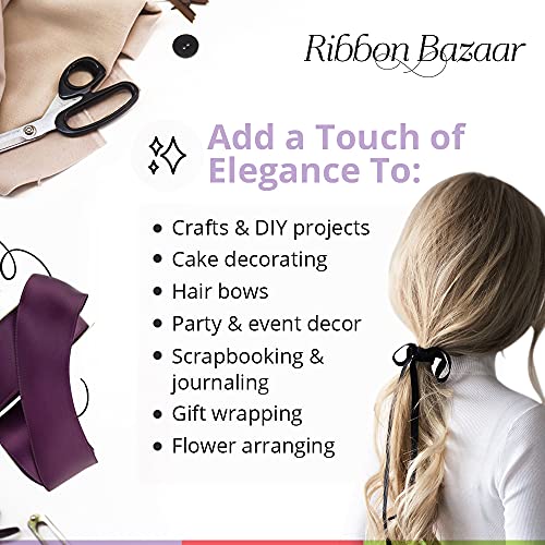 Ribbon Bazaar Satin Double Faced Wired Ribbon - 100% Polyester Wire Edged Ribbon For Gift Wrapping, Crafts, Scrapbooking, Hair Bow, Decorating & More - 2-1/2 Inch White 25 Yards #TOP4