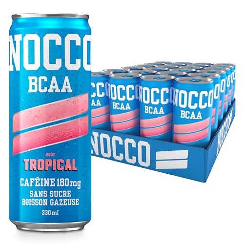 NOCCO Boisson énergissante goût tropical 180 mg caféine 24x330ml Boissons énergétiques, Sans Sucre BCAA (Tropical)