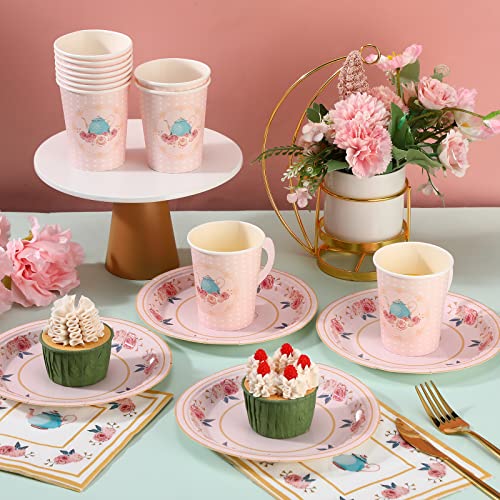 image for Yinder Tea Party Decorations Paper Tea Cups Plates Napkins 7 oz Dispos