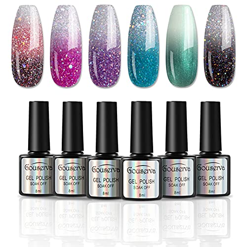 Mood Gel Nail Polish Set Temperature Color Changing Gel Colors Collection Glitter Gel Polish Soak Off 6 Colors New Year Holiday Salon DIY at Home Mood Gel Nail Polish Set Temperature Color Changing Gel Colors Collection Glitter Gel Polish Soak Off 6 Colors New Year Holiday Salon DIY at Home