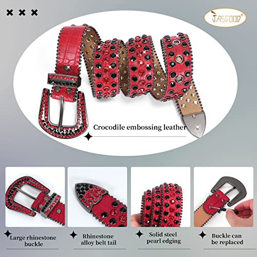 JASGOOD Men Women Rhinestone Belt Western Leather Belt Cowgirl Cowboy Bling Diamond Studded Leather Belt for Jeans Pants4