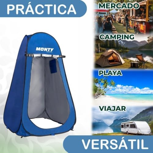 Miniatura 8 de Tienda Cambiador Playa, Camping Ducha 1 Adulto, 120x190 Cm, Tienda Montaje Pop Up, Bolsillo Y Puerta Con Cremallera Doble, Tejido Oxford Azul, Protección Upf 50 Y Waterproof, Incluye 4 Piquetas