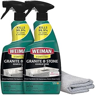 Weiman Disinfectant Granite Daily Clean & Shine (2 Pack with Polishing Cloth) Safely Clean Disinfect and Shine Granite Marble Soapstone Quartz Quartzite Slate Limestone Corian Laminate Tile Countertop
