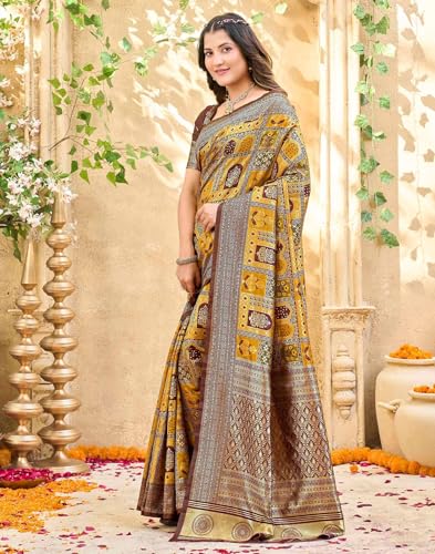 Image of SIRIL Women's Banarasi Soft Silk Blend Banarasi Jacquard Saree With Unstitched Blouse Piece