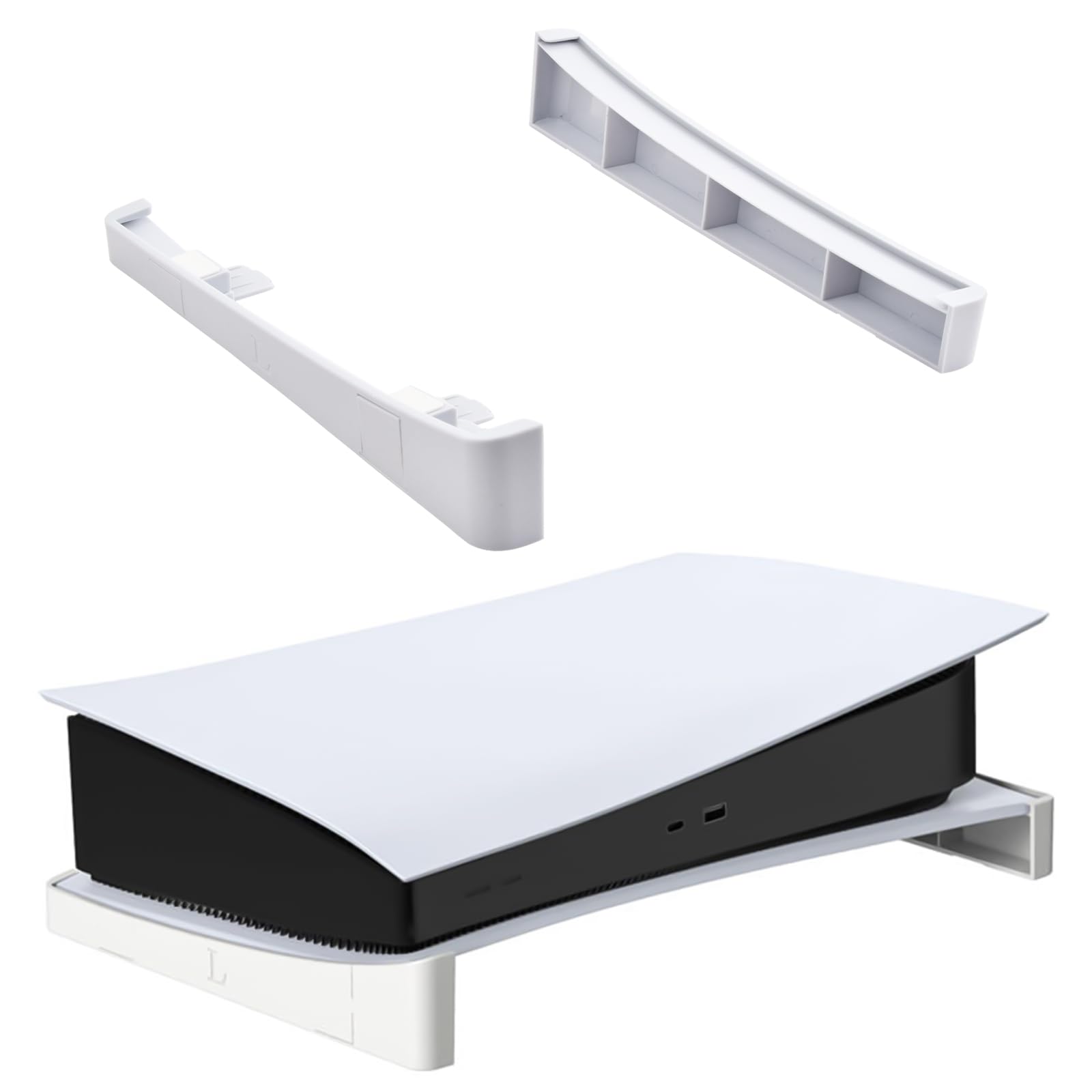 Amexo Soporte Horizontal para PS5, Soporte Base para PlayStation 5 con Alfombrilla Antideslizante, Soporte de Disipación de Calor para PS5 Slim Disc y Edición Digital (Blanco)