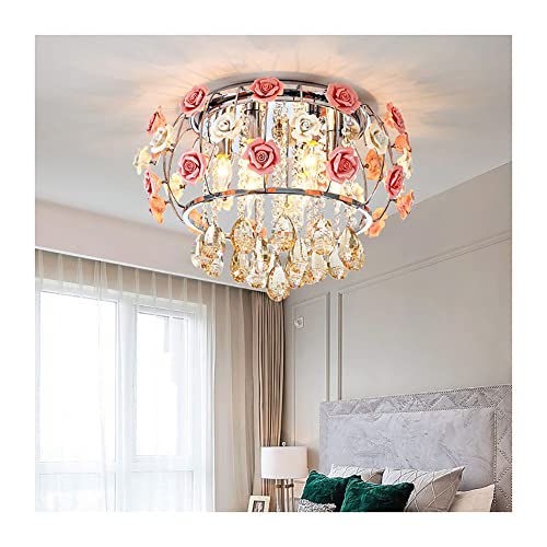 Plafonnier encastré rose en céramique et cristal chromé pour salon S3YT8U