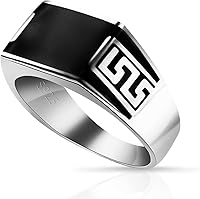 Vista 1 de AROTOROM 925 Sterling Silver Ring with Solid Rectangle Signet Black Enamel Ring, Turkish Classic Design Handmade Jewelry,Fashion Signet Ring