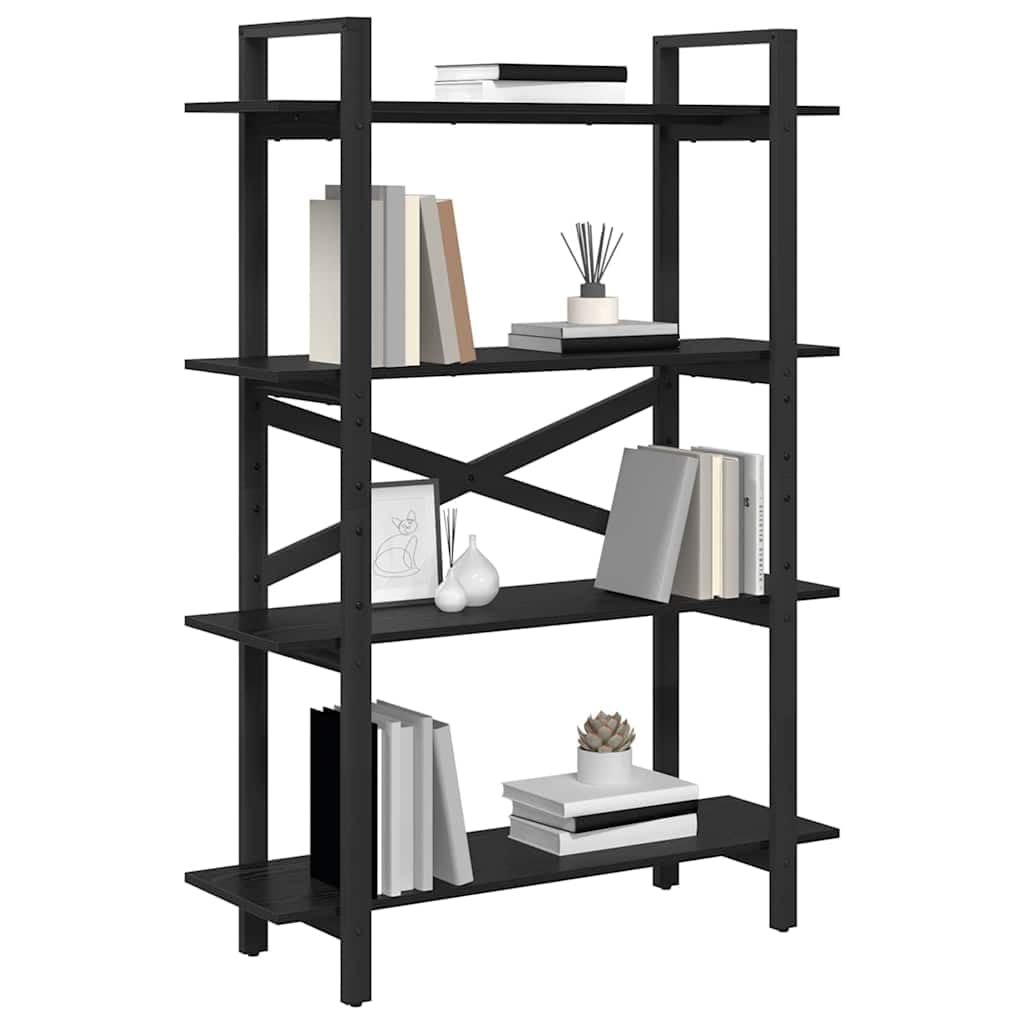 Libreria a 4 ripiani in legno con telaio in acciaio, 100 x 33,5 x 140 cm, autoportante, stabile, per soggiorno, studio, camera da letto