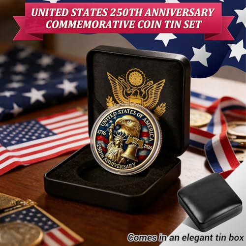 Image of USA 250th Anniversary Commemorative Coin 1776-2026 with Premium Gift Box, America 250 Collectible Coin with American Eagle & Liberty Bell America 250 Merchandise