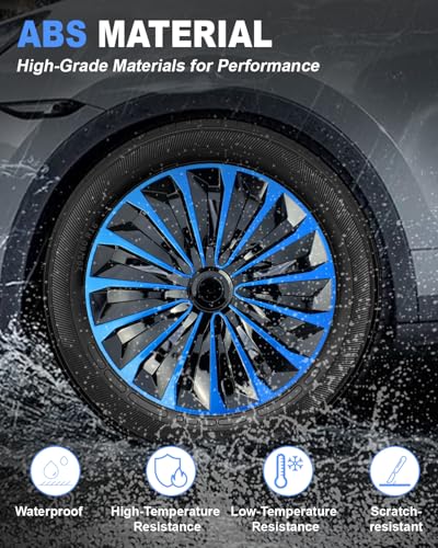 Image of ABX Hubcaps,16 inch hubcaps Set of 4, Wheel Rim Cover ABS Material, Snap On Car Truck SUV Replacement, for Toyota Camry Nissan Mazda etc, Black&Blue