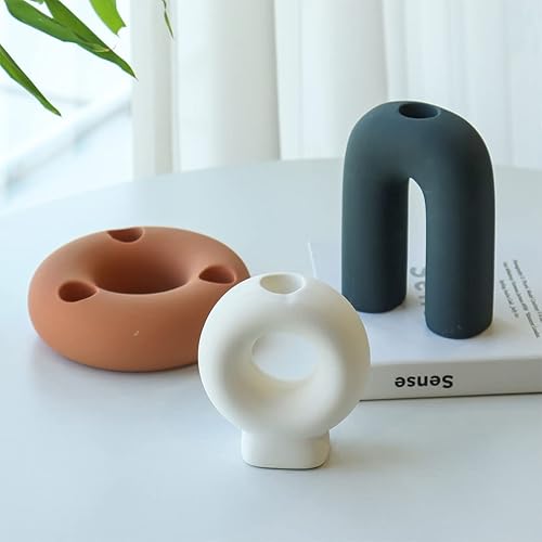 Miniatura 2 de Koyal Wholesale Portavelas decorativos geométricos modernos de cerámica, juego de 3, decoración del hogar, centro de mesa de boda, sala de estar,