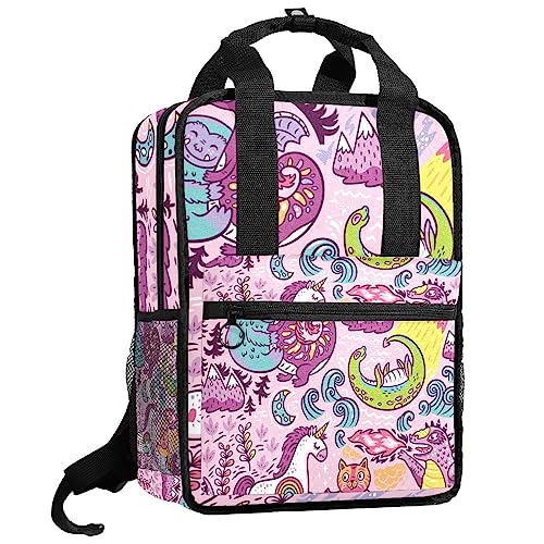 Sac à dos pour garçons motif dragon - Grand cartable scolaire mixte multicolore