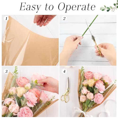 CLUEWR 50 PCS Flower Bags for Bouquets, Floral Wrapping Sleeves with Ribbons Florist Wrap Supplies, 15.7 x 13.7 Inches - Thumbnail 4