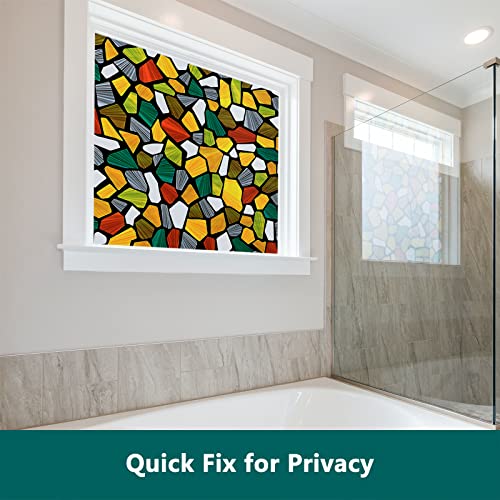 Image of Volcanics Decorative Stained Glass Window Privacy Film with Installation Tools- Static Cling Privacy Sticker for Home & Church, Non-Adhesive, Anti-UV & Heat Blocking, 17.5 x 78.7 Inches