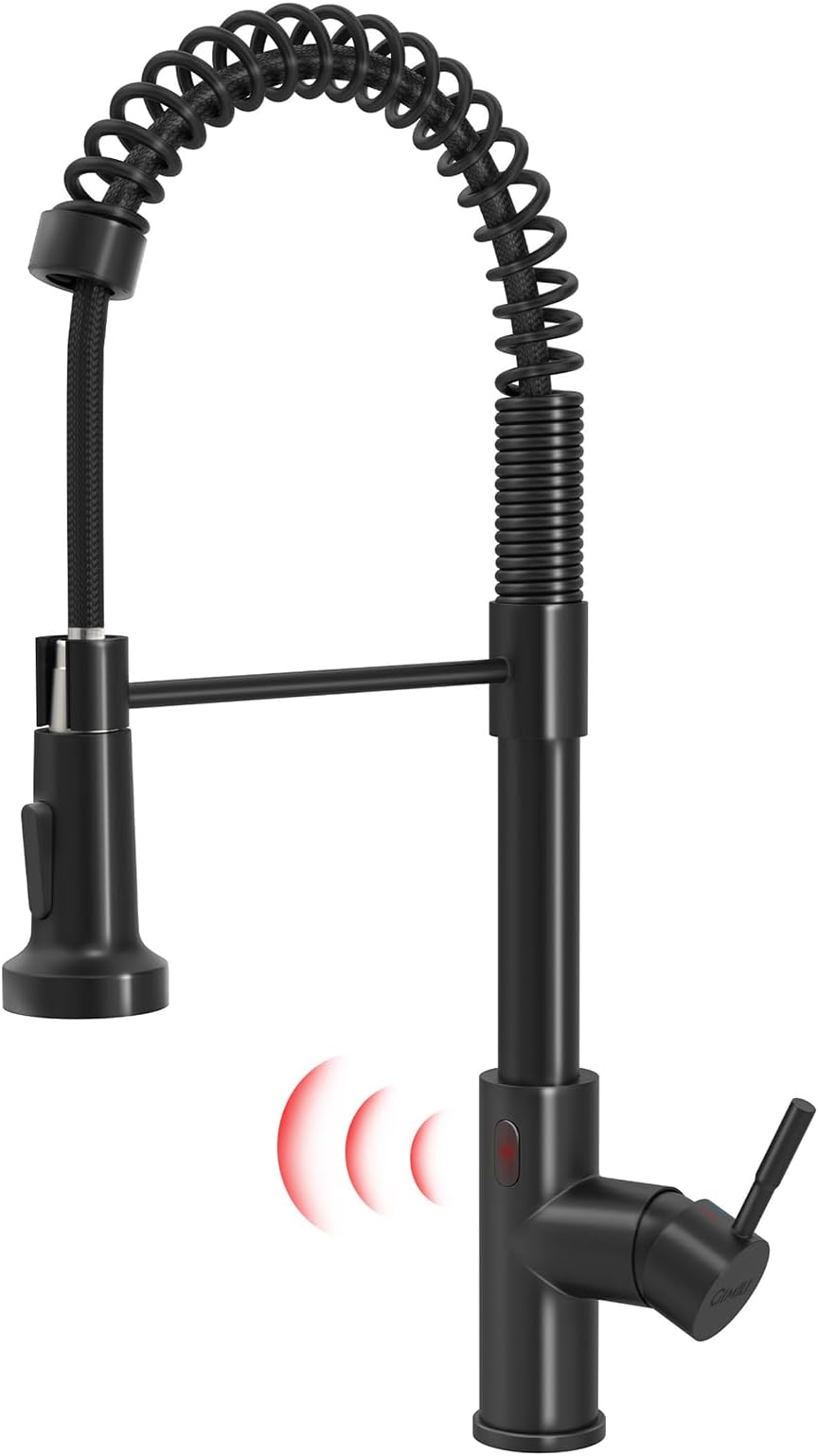 GIMILI Black Kitchen Faucet with Pull Down Sprayer Lead-Free Single Handle Spring Kitchen Sink Faucet