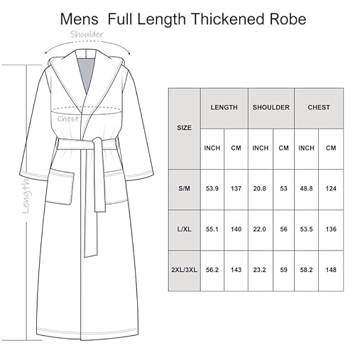 U2Skiin Mens Robe With Hooded, Full Length Thickened Plush Robe Big And Tall Bathrobe thumb #5