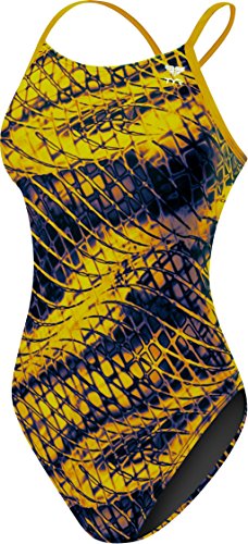 TYR Womens Plexus Cutoutfit Swimsuit, Navy/Gold, 34