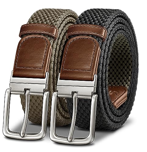 KEMISANT �ґg�x���g ���o�[�V�u���A�L�k���X�g���b�`�x���g �M�t�g �����Y �S���t �J�W���A�� 1 3/8�C���`�A2 in 1 �x���g, �u���b�N/�J�[�L3825, 46"-50"Waist Adjustable