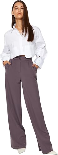 Trendyol Pantalones de Cintura Alta y Pierna Ancha para Mujer, Antracita, 62