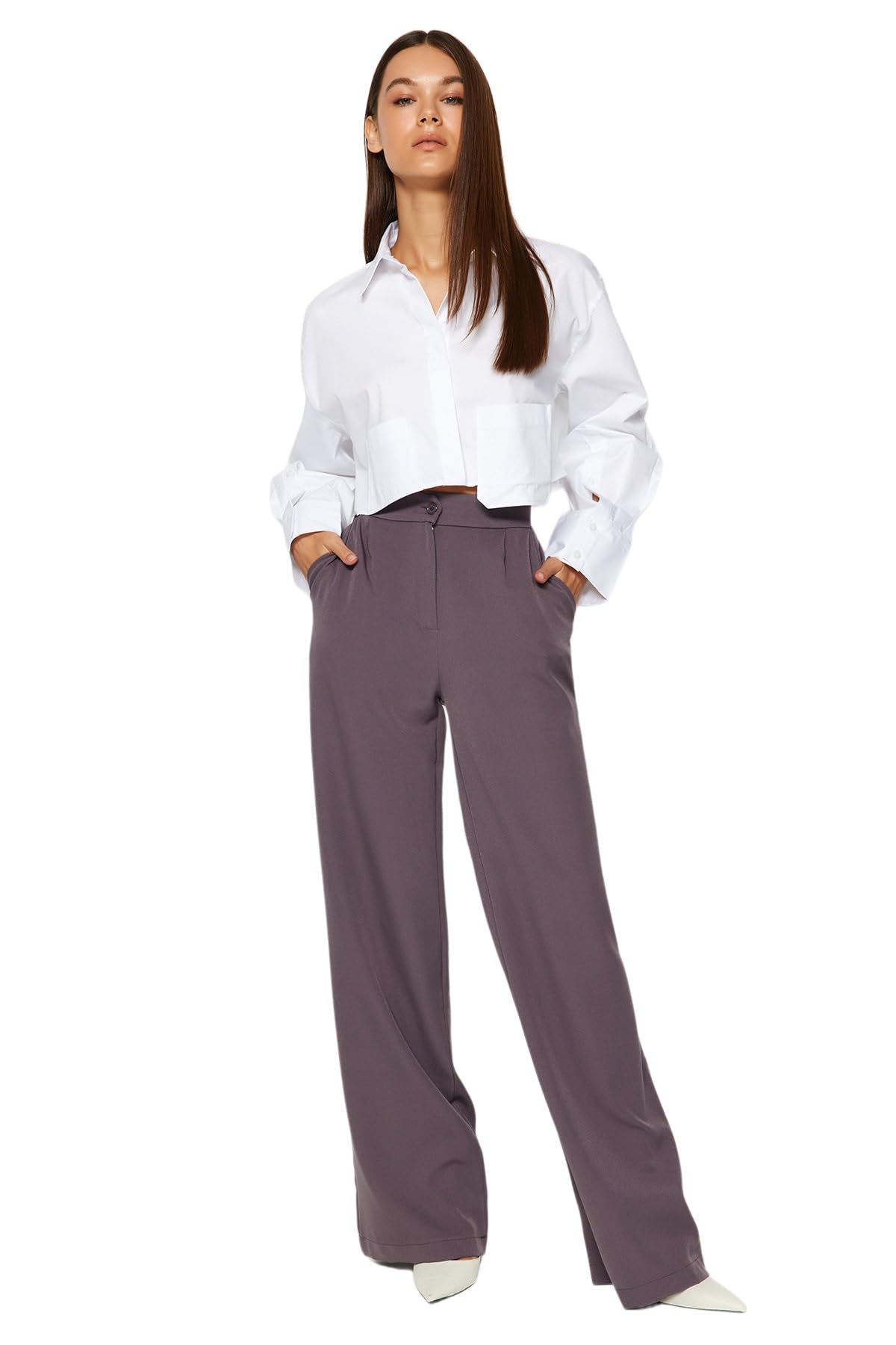 Trendyol Damen Anthracite Wide Leg Woven Trousers - Twoaw22pl0139 Pants, Einheitsgröße Eu