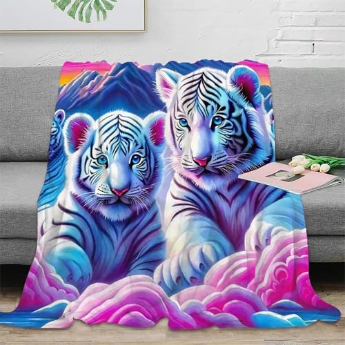 Couverture tigre blanc peluche plaid microfibre douce et chaude lit