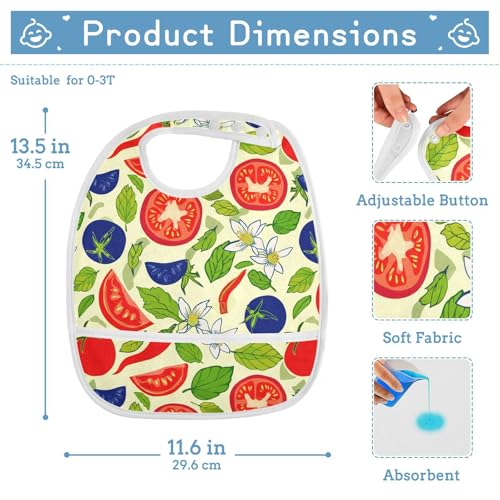 MCHIVER Pepper Basil Flower Beige Baby Bibs for tag1 Waterproof Feeding Bib Apron with Food Cather Adjustable Cotton Food Eating Bib 2 Pack2