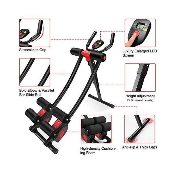 Ab Machine, Enow 11 in 1 Foldable Abs Workout Equipment, Height Adjustable Ab Trainer Exercise Machine, Fitness Core & Abdominal Trainers for Arms/Legs/Glutes, LCD Display, for Home Cardio Gym Workout