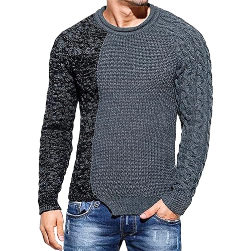 Men's Pullover Color Block Sweaters Winter Ribbed Knitted Color Block Comfort Stylish Twisted Long Sleeve Sweater