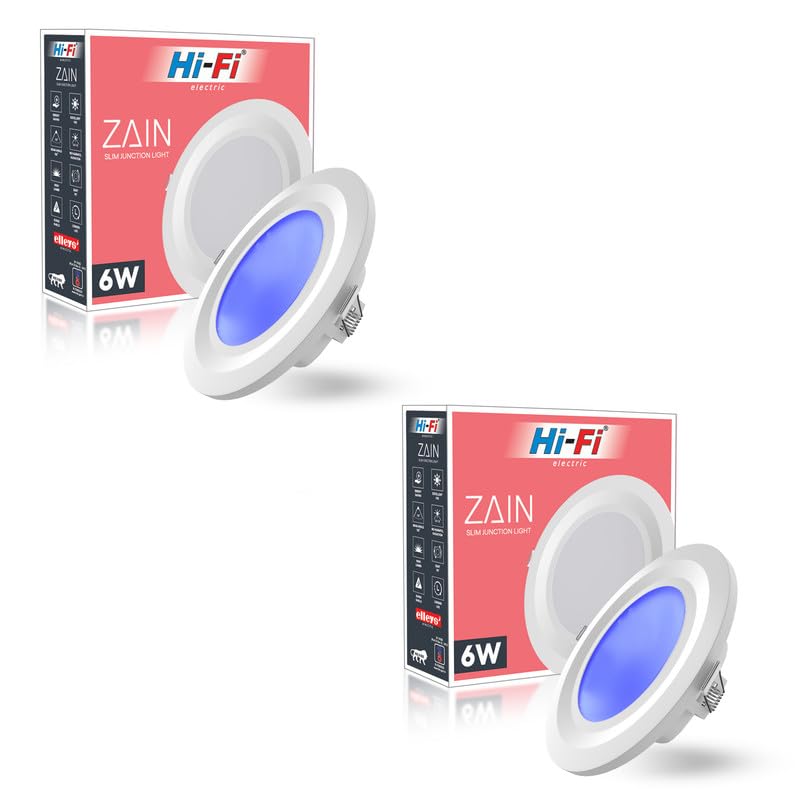 Image of elleys' Zain 6 Watt Junction Box Led Ceiling Light| Cut Out- 75 mm|BIS Certified| Blue Color Ceiling Light for Hall,Room,Office | Led Downlighter Colour (Blue) Pack of 2