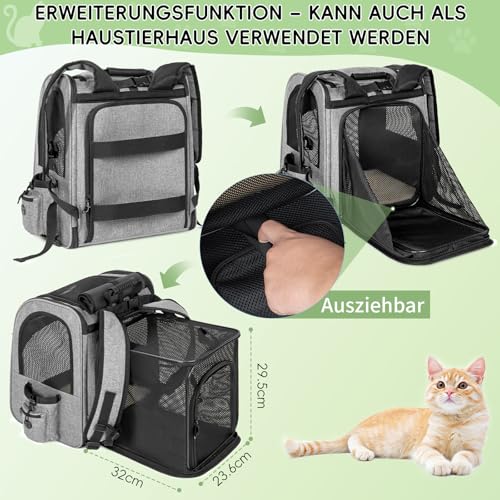 OUUTMEE Haustiertragetasche, abnehmbare Tragetasche mit Rädern, ideal für Katzen und kleine Hunde, Multifunktionaler Rucksack 4-Wege-Handtasche Atmungsaktiv (Grau)