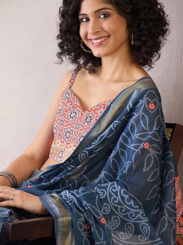 Image of SAREE MALL Women's Cotton Bandhani Printed Ready To Wear one Minute Saree With Unstitched Blouse