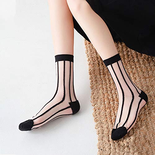 Image of DXYAKY Sheer Mesh Transparent Socks for Women Ultra-thin Lace Fishnet See Through Ankle Novelty Casual Floral Socks