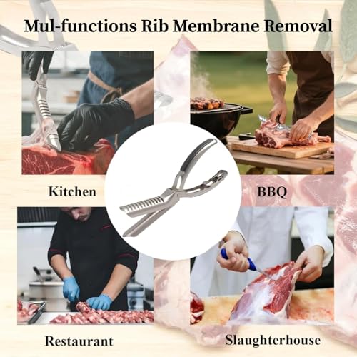 Rib Membrane Remover Stainless Steel Tool Kit with Ergonomic Grip, Dishwasher-Safe Rib Prep Accessory for BBQ Grilling and Cooking (1 Pack)