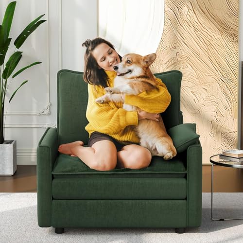 Image of Vesgantti 40 inch Single Seat Sofa, Comfy Cloud Couch Deep Seat Upholstered Couch Chenille Modern Sofa with Armrest Pillows, Easy Assembly for Living Room, Bedroom and Apartment, Green