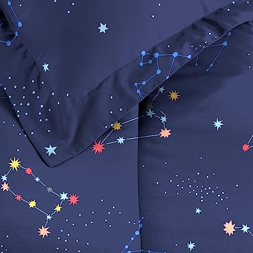 dream FACTORY Kids 5-Piece Complete Bed Set Easy-Wash Super Soft Microfiber Comforter Bedding, Twin, Navy Blue Zodiac