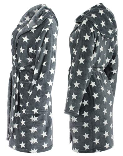 Brandsseller Albornoz Mujer con Capucha L/XL – Suave Batin de Microfibra con Estrellas – Certificado Oeko-Tex – Ideal para Casa, Spa o Bienestar – Gris/Blanco - imagen 5