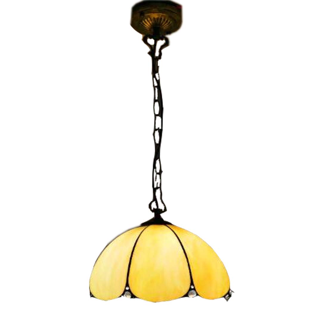 Lustre suspension vitrail jaune 30cm au verre artistique demi-courbé