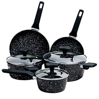 La Moustache - Batteria di Pentole【8 Pezzi】a Induzione in Alluminio con Antiaderente, Set di 3 Casseruole Ø 16/20/24 cm, 3 Coperchi e 2 Padelle Ø 20/24 cm, Manici in Bakelite (Onix)