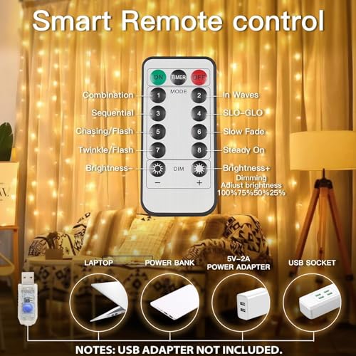 suddus Curtain Lights for Bedroom, 200 Led Hanging String Light Outdoor, Fairy Curtain Lights Indoor for Christmas, Dorm, Wall, Backdrop, Window, Wedding, Party, Birthday Decor, Warm White - Image 6