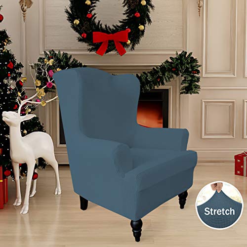 Image of Easy-Going Stretch Wingback Chair Sofa Slipcover Bluestone