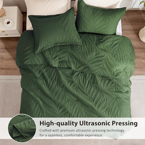 EXQ Home Quilt Set King Size Olive Green 3 Piece,Lightweight Soft Coverlet Modern Style Leaf Pattern Bedspread Set(1 Quilt,2 Pillow Shams)