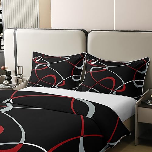 Homewish 100% Natural Cotton Duvet Cover Single,Geometric Circles Rings Bedding Set for Kids Men Boys,Sandproof Modern Striped Comforter Cover,Abstract Aesthetic Bed Sets with 1 Pillowcase - Image 4