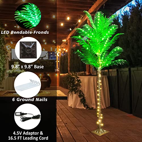 6Ft 141 Led Lighted Palm Trees For Outside Patio, Artificial Palm Trees Lights For Outdoors, Light Up Tropical Palm Tree Indoor For Pool Beach Yard Summer Party Home Hawaiian Tiki Bar Decorations #TOP2