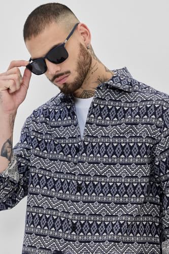 Image of SNITCH Men's Cotton Jacquard Relaxed Fit Overshirt