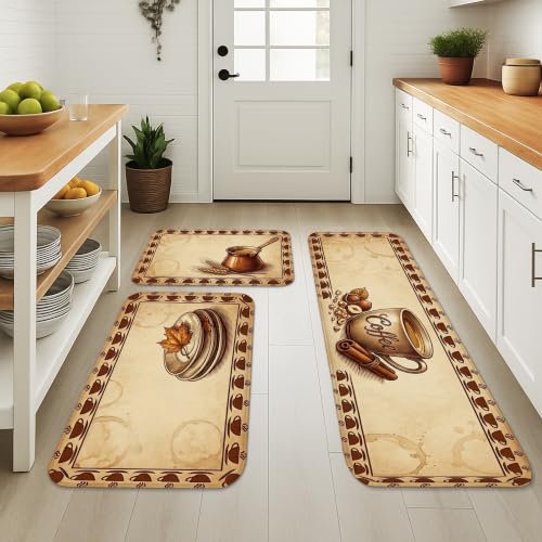 Tapis de cuisine rustiques lot de 3 beige lavables et confortables pour couloir