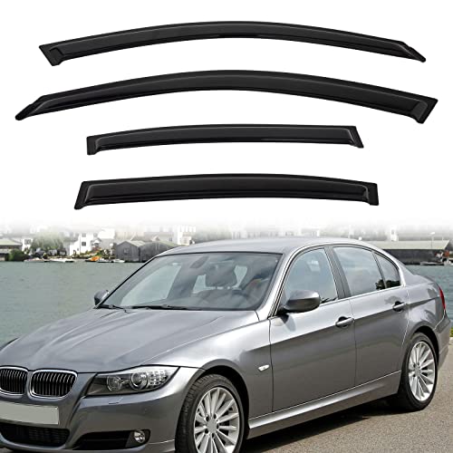 PLDDE Rain Guards Compatible with 2006-2011 BMW E90 3-Series 4-Door Sedan M3 323 325 328 330 335 i xdrive xi d Tape-On Side Window Visor Wind Deflector Vent Visors Car Accessories