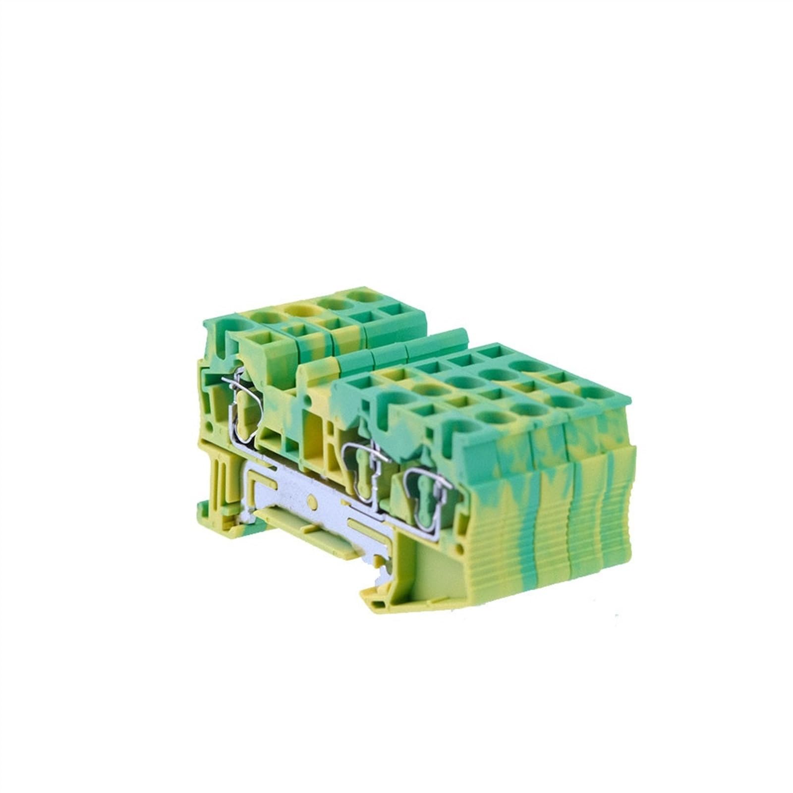 PE Din Rail Terminal Blocks 10Pcs ST-4-TWIN PE Connectors Pull Type Three Conductor Spring Ground Wire Conductor