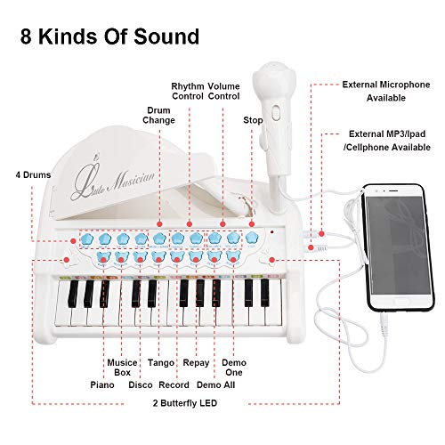 Amy&Benton Piano Toy Baby Toddler White Toy Piano Keyboard for Girls Age 1 2 3 - Thumbnail 2