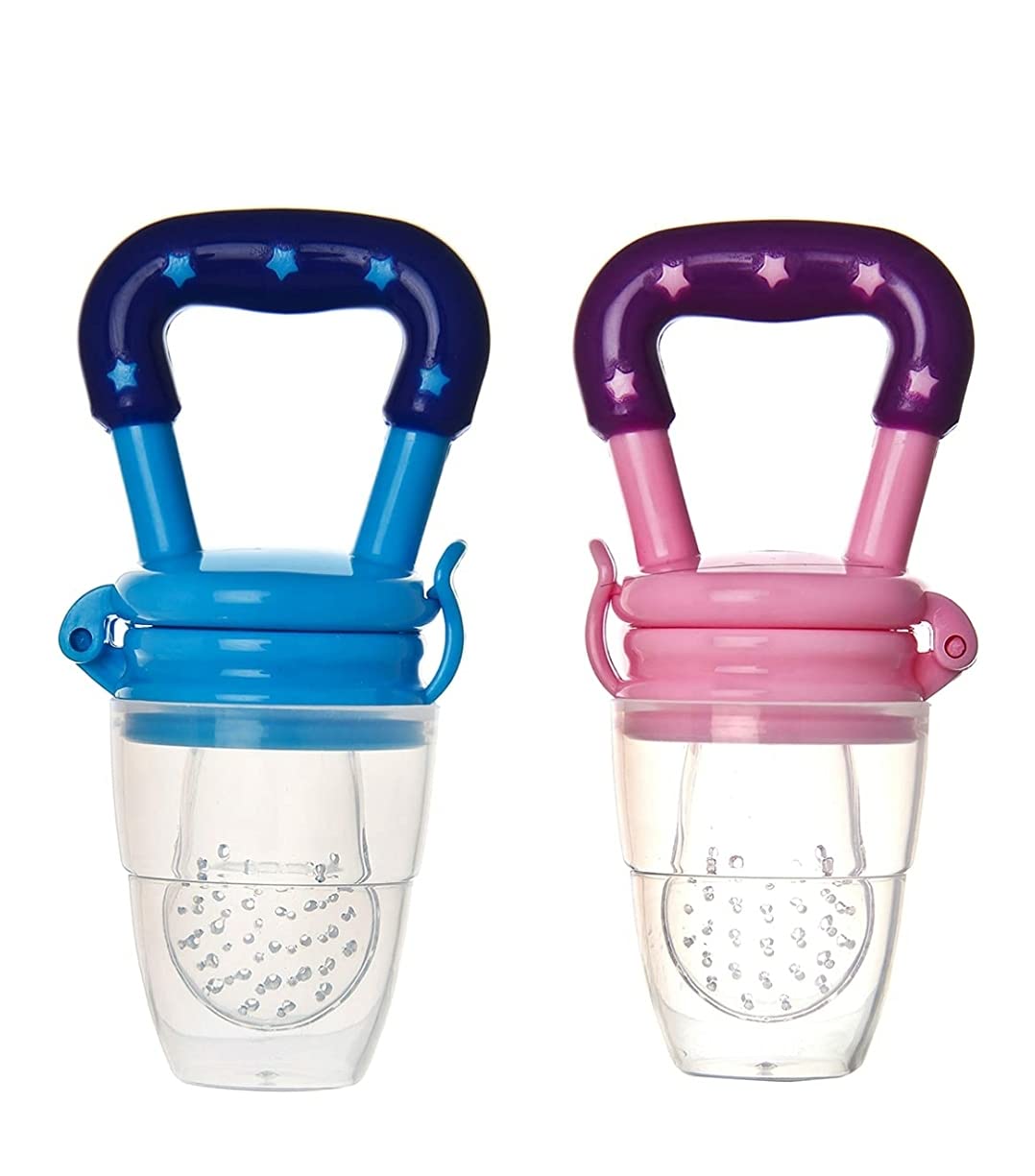 Naughty Baby Silicone Food/Fruit Nibbler, Baby Food and Fruit Feeder Combo Pack, BPA Free, (BluePInk)-image-6
