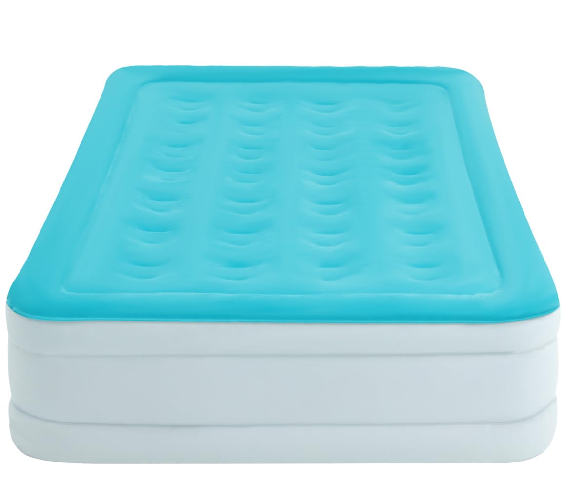 blowell Materac dmuchany 45,7 cm w pełni z wbudowaną pompką - podwyższone podwójne łóżko dmuchane - nadmuchiwany materac do szybkiego nadmuchiwania/spuszczania powietrza